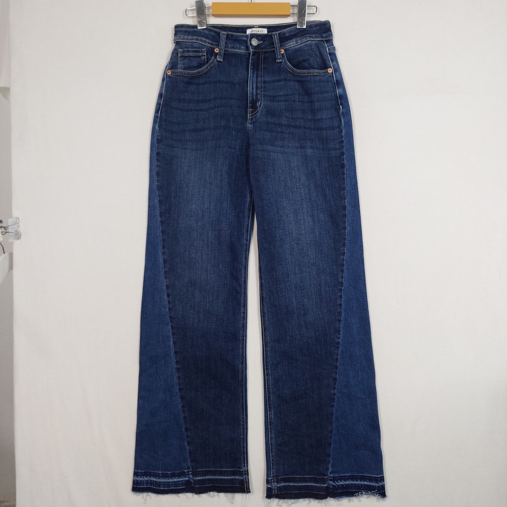 Artemis Vintage Womens Wide Leg Jeans Medium Wash High Rise Released Raw Hem 29